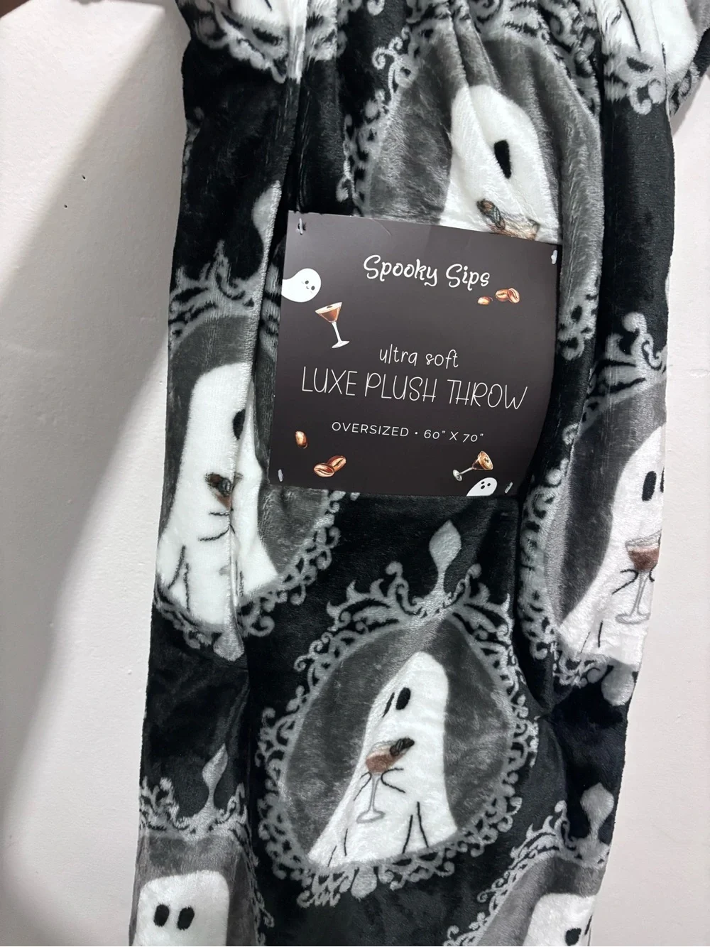 Halloween Ghost Espresso Martini Plush Throw Blanket